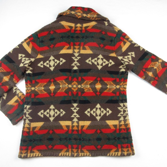 Vintage Ralph Lauren Cardigan Sweater Sz M Hand Knit Western Aztec Design - Picture 4 of 6